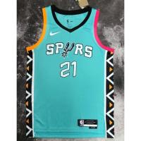 ยอดนิยม เสื้อกีฬาแขนสั้น ลายทีม nba jersey San Antonio Spurs No. 2023 เสื้อกีฬาบาสเก็ตบอล สีเขียว 21 Duncan