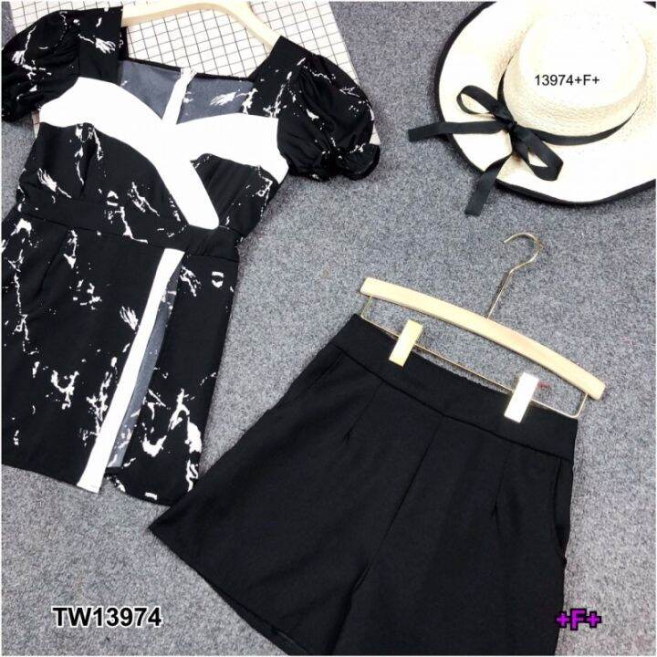 tw13974-set-เสื้อลายหินอ่อน-กางเกงขาสั้น