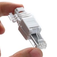 ☇✲✈ White RJ45 Tool less Connector No Crimp Connectors CCTV Ethernet Cable Tool less Crystal Head Plug CAT6A RJ45 Connector