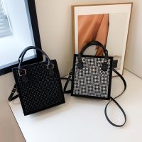 Korean Style ins High-End Ladies Diamond-Studded Handbag 2023 New Versatile Rhinestone Texture Shoulder Bag Casual Travel Messenger Lightweight Simple 【AUG】