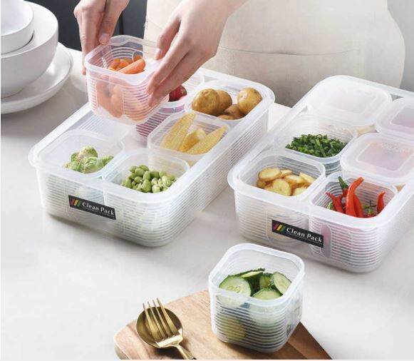 Containers with Lids Salad Fresh Transparent Storage Refrigerator