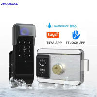 Tuya WiFi สมาร์ทล็อคกันน้ำสองด้านล็อคลายนิ้วมือดิจิตอลรหัสผ่านการ์ด Keyless ล็อคประตูอิเล็กทรอนิกส์สำหรับ Home Ho ~