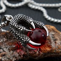 Gothic Men Stainless Steel Dragon Claw Pendant Necklace Blue White Black Red Glass Bead Pendant Retro Style Jewelry Gift Fashion Chain Necklaces