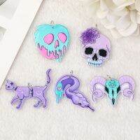 10 Pcs Halloween Charms Creepy Witch Cat Skull Snake Flatback Acrylic Jewlery Findings For Earrings Keychain Pendants Diy Making