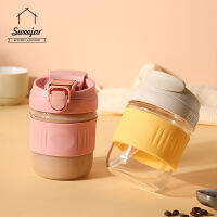 SWEEJAR แก้วกาแฟ Borosilicate สูงพร้อมฝาปิดฟางถ้วยขวดน้ำ350มล