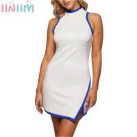 Women Golf Tennis Sport Dress Mock Neck Sleeveless Side Split Short Bodycon Dress Workout Outdoors Costume Athletic Cheers Dress