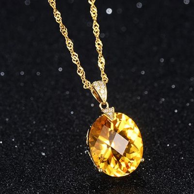 Natural Citrine Jewelry Crystal Gold Color Chain Gemstone Pendant Necklace Wedding Jewelry Gift For Women Girl