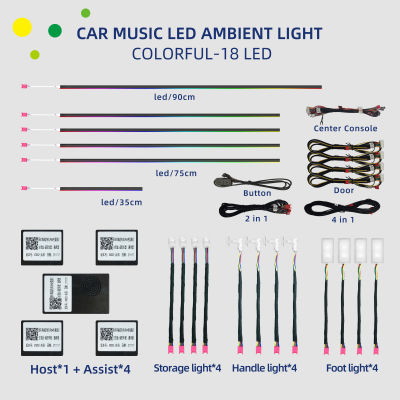 18-in-1 128 colorful RGB Symphony Car Ambient Interior LED Universal Multiple Modes Decoration Atmosphere Lights App Control