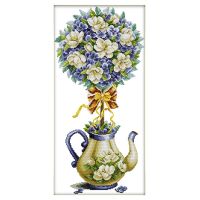 Magnolia Teapot Pattern Cross Stitch Kits DIY Handmade Needlework 14CT Canvas Embroidery Set Home Decor