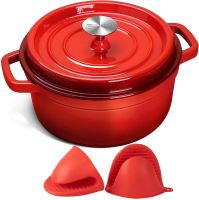 Enameled Cast Iron Dutch Oven Pot with Lid, 23cm/25cm Dutch Oven Cast Iron Pot, Enamel Dutch Oven with Lid, 2.8L/3.8L Dutch Oven for Bread Baking, Bread Dutch Oven with Silicone Mats, Red