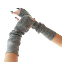 Two Pairs Sale Women Winter Arm Warmers Cashmere Fingerless Long Gloves Solid Warm Mittens Female Knitted Sleeves 40cm Glove