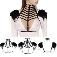 Punk Goth อุปกรณ์เสริม Feathers Harness Tops แฟชั่น Hollow ชุดชั้นในเซ็กซี่ปรับเอว Suspender Pas Goth เทศกาล Rave