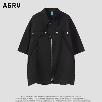 ASRV เสื้อเชิ้ตชาย เสื้อเชิ้ตผู้ชาย เสื้อเชิ้ตลำลองชาย shirts for men เชิ้ตผู้ชาย เสื้อเชิ้ตมีปกอเนกประสงค์หลวมซิปวินเทจอเมริกันเสื้อเชิ้ตผู้ชาย