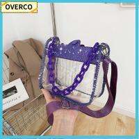 OVERCO สายปรับได้ กระเป๋าสะพายไหล่ Crossbody พีวีซีพีวีซี พลอยเทียมเทียม กระเป๋าถือทรงสี่เหลี่ยม ของขวัญที่สร้างสรรค์ สายคล้องไหล่ ถุงโปร่งใส ผู้หญิงผู้หญิงผู้หญิง