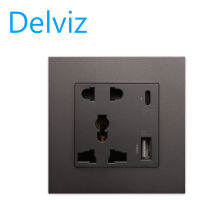 Delviz EU standard Type-c charging socket, wall mounted power node USB socket, 5-hole PD18W fast charging 1A/1C socket. Gray socket.