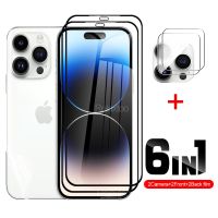 [ขายร้อน]NIQUXI 6 In 1ฝาครอบกระจกนิรภัยสำหรับ Iphone 14 Pro 14Plus 14pro Max ป้องกันแก้วไฮดรอลิกลับฟิล์มและกล้องเลนส์ฟิล์ม