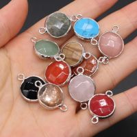 2pcs Natural Stone Agates Crystal Turquoises Flash Labradorite Connectors Pendants Double Hole Jewelry Making Necklace 15x24mm