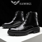 Giày Bốt Nam Hàn Quốc Cổ Cao Công Sở Đẹp KAIWINGS Giày Nam Da Bò Thật Thời