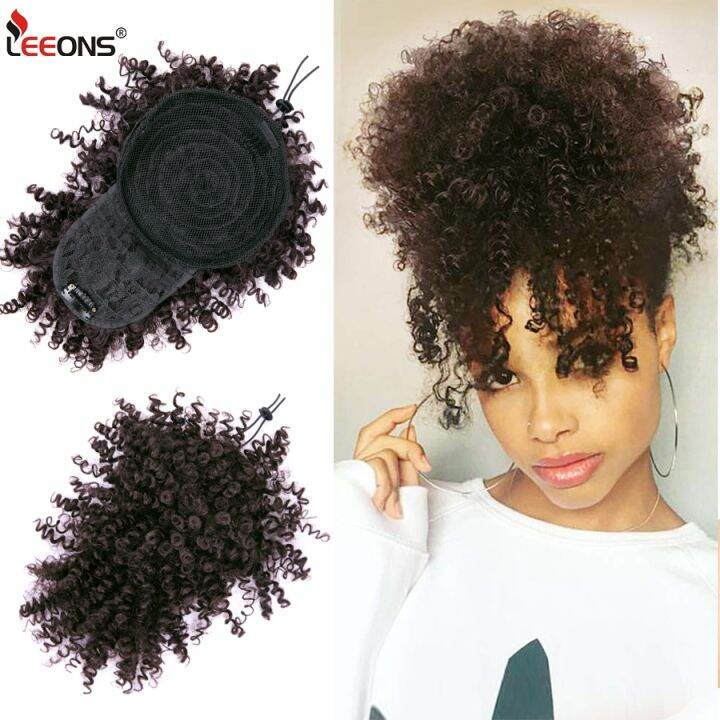 Synthetic Hair Extensions Afro Puff Drawstring Hair Bun Curly