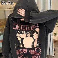 Zhu Xia เสื้อกันหนาวมีฮู้ดหลวมผ้ากำมะหยี่สำหรับผู้หญิงฤดูใบไม้ร่วงและฤดูหนาวแนวสตรีทอเมริกันแจ็คเก็ตสไตล์เกาหลี