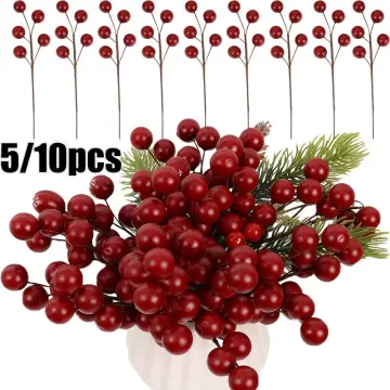 Cranberry Red Berry Stems - 10 pcs