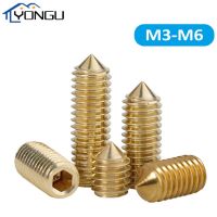 Brass Cone Point Set Screws Bolt Copper Steel Allen Head Hex Hexagon Socket Grub Screw M3 M4 M5 M6 Nails Screws Fasteners