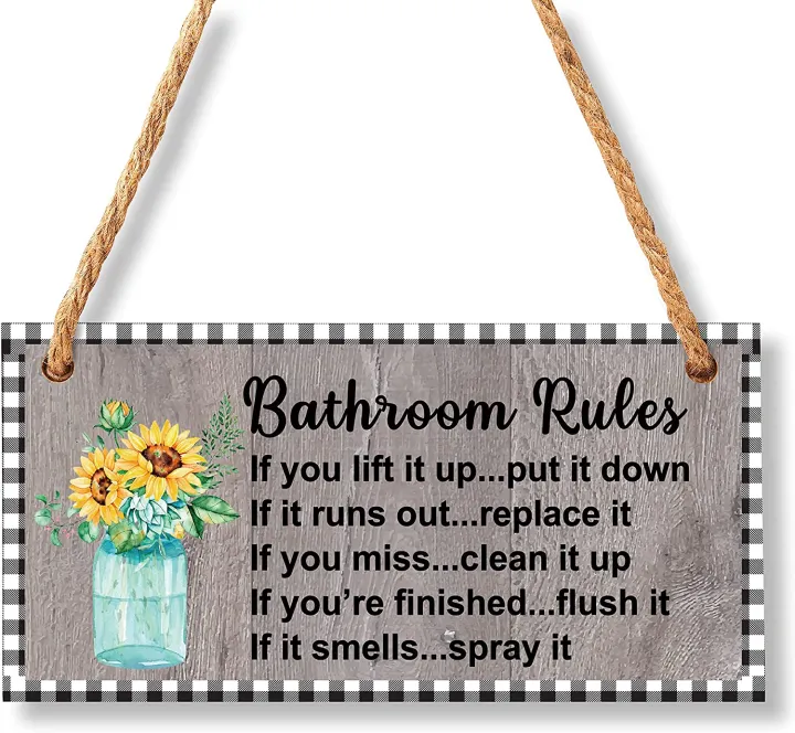Bathroom Wooden Wall Sign Bathroom Rules Restroom Wall Decor Farmhouse