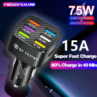 15A 6 USB มีรูพรุน QC3.0ชาร์จรถยนต์ได้เร็ว12V-24V สมาร์ทชาร์จ