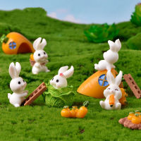 2pcs/lot Cute Cartoon Animal Carrot Rabbit Small Statue Little Figurine Crafts Figure Ornament Miniatures