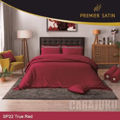 PREMIER SATIN ชุดผ้าปูที่นอน สีแดง True Red SP22 #ซาติน ชุดเครื่องนอน 3.5ฟุต 5ฟุต 6ฟุต ผ้าปู ผ้าปูที่นอน ผ้าปูเตียง ผ้านวม