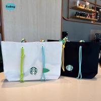 GDRGHJN ความจุมาก Starbucks กระเป๋าผ้าใบสายรัดสีตัวอักษรแบบพกพากระเป๋าสะพายไหล่ผู้หญิง