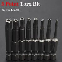 8ชิ้น5จุดไดรฟ์ Torx ชุดบิต1/4Quot; ก้านหกเหลี่ยม6.35มม. ไขควงไฟฟ้ายาว50มม. ชุดดอกสว่านเครื่องมือไฟฟ้าพร้อม T8-T40รูตรงกลาง