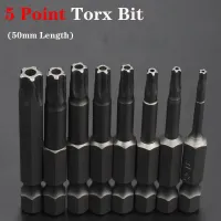 8Pcs 5 Point Torx Drive Bit Set 1/4" 6.35mm Hex Shank 50mm Long Electric Screwdriver Bit Kit Power Tools with Center Hole T8-T40 Drills  Drivers