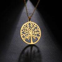 Amaxer Stainless Steel Necklace 2022 Fashion Tree of Life Necklaces For Women Necklaces Round Pendants Jewelry Collar Mujer