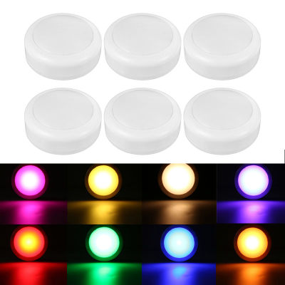 BOKALI 6Pcs RGB แอลอีดีตู้ Spot แบตเตอรี่ไฟกลางคืน W/รีโมทคอนโทรล