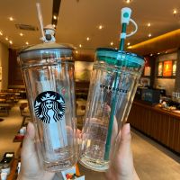 แก้วกาแฟ Starbuck ถ้วยน้ำเมสันฟางแก้วไม้คลาสสิกถ้วยแก้วคู่ความจุขนาดใหญ่