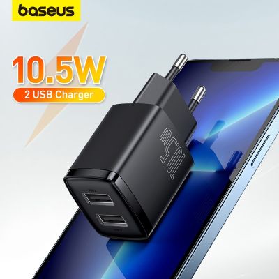 Baseus เครื่องชาร์จ USB คู่ปลั๊ก EU 2.1A Max ชาร์จเร็วที่ชาร์ตมือถือแบบพกพาที่ชาร์จติดกำแพงขนาดเล็ก