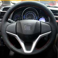 StBlack Artificial Leather Car steering Wheel Cover for Honda Fit City Jazz 2014 2015 HRV HR-V 2016