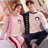 Couples Cotton Sleepwear Spring Long Sleeping Tops Pant Pajamas Set Men Home Clothes Women Nightwear Pjs Loungewear HombreTH