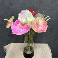 5pc Artificial Flower Real Touch Anthurium Lotus Wedding Bride Fake Flower Plant DIY Party Christmas Home Decoration Accessories Artificial Flowers  P