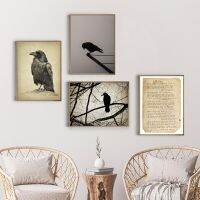 Vintage Raven Art Print - Edgar Allan Poe Poem โปสเตอร์สำหรับ Gothic Wall ตกแต่ง-ภาพวาดผ้าใบของนก Sketch รูปภาพสำหรับตกแต่งบ้าน