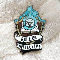 Roll for Initiative Hard Enamel Pin Blue Flame Magic Books Brooch Accessories Cartoon Game Peripherals Badges Decor Jewellery