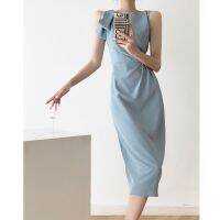 【HOT】 Hepburn style blue suspender dress summer new female French retro romantic sleeveless vest first love