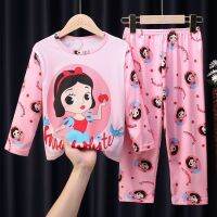 สโนว์ไวท์โดราเอมอน Mickeys ชุดนอนชุดเด็กสาวเด็กเด็ก Homewear ฤดูใบไม้ร่วงบางชายหญิงแขนยาวชุดการ์ตูนเด็กเครื่องปรับอากาศเสื้อผ้า Sleepwaer