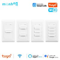 Tuya WiFi Smart Light Switch Push Button Interruptor  No Neutral US Wall Light Switch 1 2 3 4 Gang Smart Life Alexa Google Home Power Points  Switches