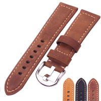 ♠✥❅ HENGRC Watchbands 22mm 24mm Italy Genuine Leather Watch Strap Black Brown Yellow Women Men Cowhide Wrist Band Belt Wiht Buckle