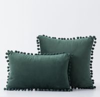 Solid Velvet Pillow Cover with Pompom Decoration Yellow Velour Home Decor Cushion Cover Sofa 30X50CM50X50CM45X45CM Pillow