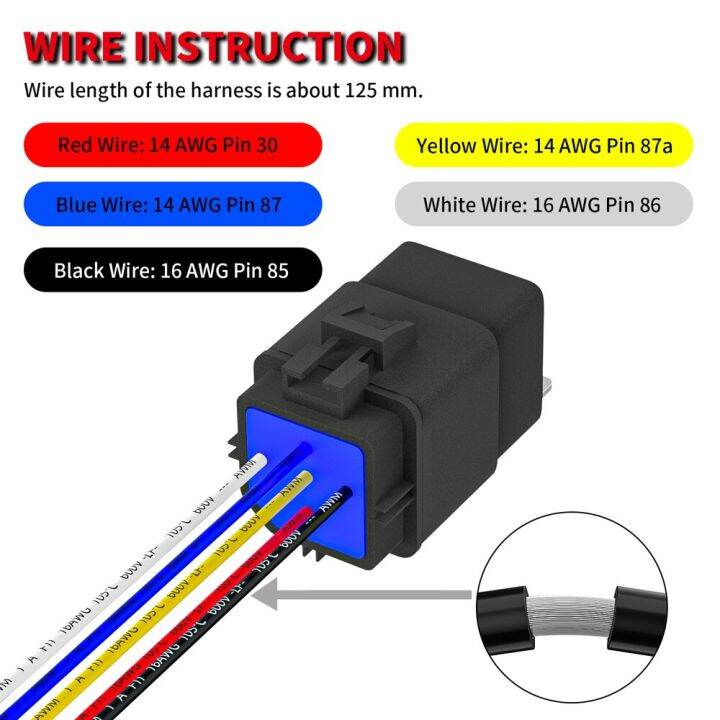 รีเลย์12-v-พร้อมสายรัดรีเลย์กันน้ำ12-v-30-40-amp-5-pin-spdt-14-awg-dc-12โวลต์ชุดซ็อกเก็ตรีเลย์สไตล์บอชสำหรับยานยนต์