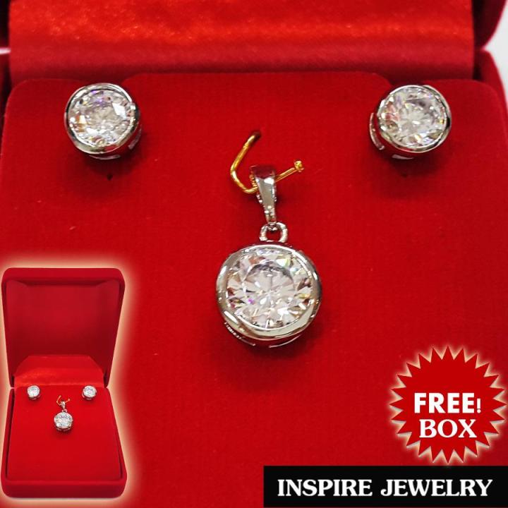 inspire-jewelry-ชุดเซ็ทจี้เพชรcz-เพชรสวยเกรด-aaa-เพชรวิ้งเจิดจรัส-size-9min-ทรงกลม-พร้อมต่างหูรูปทรงกลม-size-7min-งานดีไซด์-งานแบบร้านเพชร-พร้อมกล่องกำมะหยี่สวยหรู