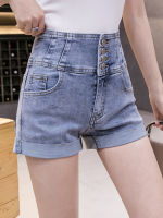 All-match denim shorts 2022 summer new ultra-high waist breasted elastic thin curly wide-leg shorts fashion womens clothing